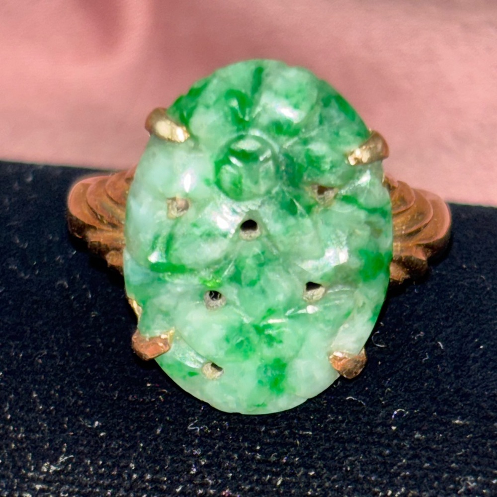 SOLD Carved Jade & 14k Gold Ring SOLD